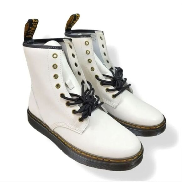 NEW Dr. Martens Zavala T Lamper Combat Boot in White Leather Unisex M 10/W 11 - Picture 3 of 16
